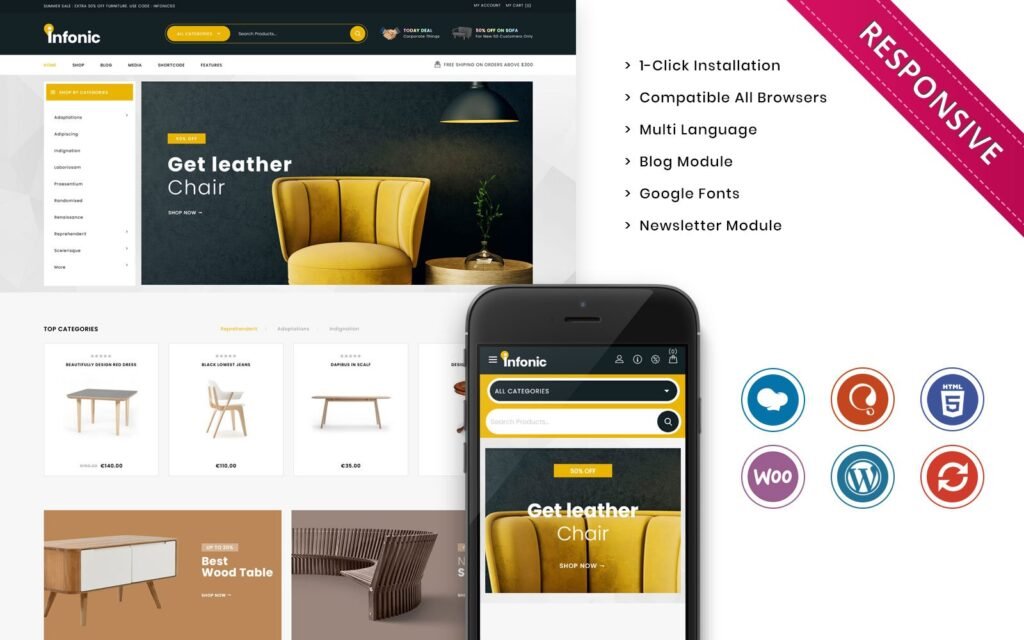 Infonic – 亚美家具 WooCommerce 响应式商店