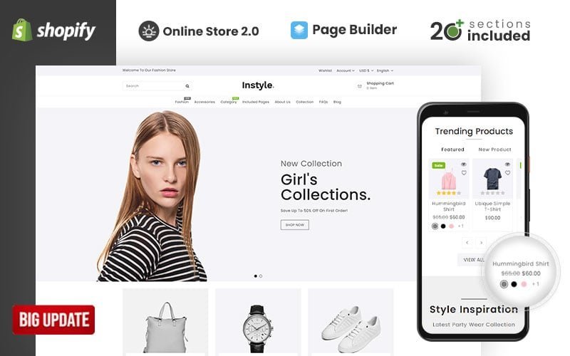 Instyle Fashion是一个Shopify主题，适用于时尚服装和配饰类电子商务网站。它提供了各种定制选项和功能，使您能够轻松创建一个现代化、专业的在线商店。该主题通常包括时尚设计元素、购物功能和产品展示效果，可以帮助您吸引更多的客户并提升销售业绩。