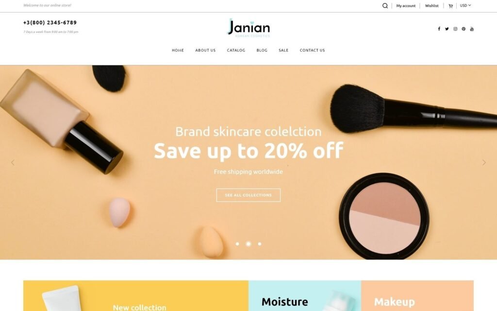 Janian – 韩国化妆品在线商店 Shopify 主题