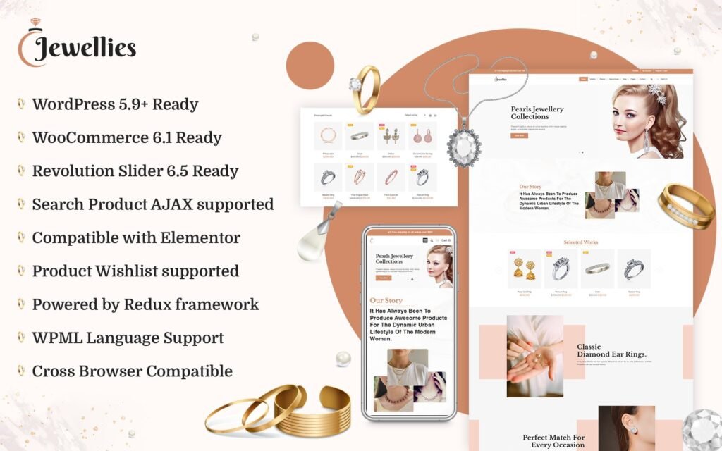 Jewellies – 在线珠宝购物 Elementor Woocommerce 主题，带有人工智能内容生成器