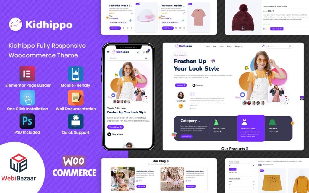 Kidhippo – 儿童玩具和服装多用途Woocommerce主题