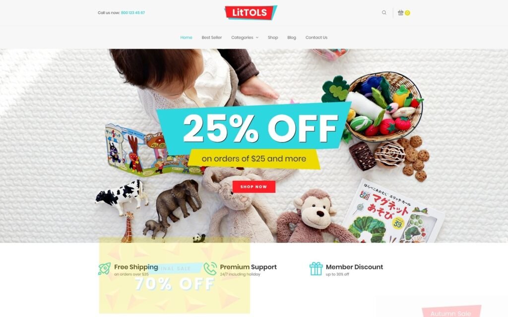 LitTOLS是一个电子商务主题，特别适用于玩具和游戏商店。它基于Elementor页面构建器和WooCommerce插件，可以帮助您构建一个具有吸引力和功能性的在线商店。