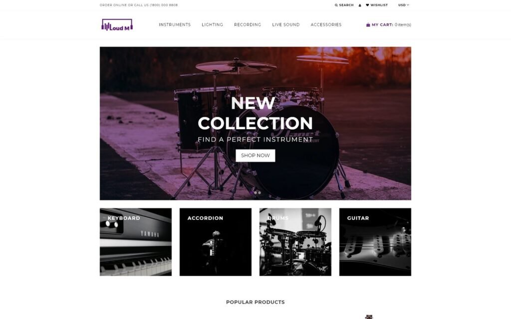 Loud M – 音乐乐器商店Shopify主题