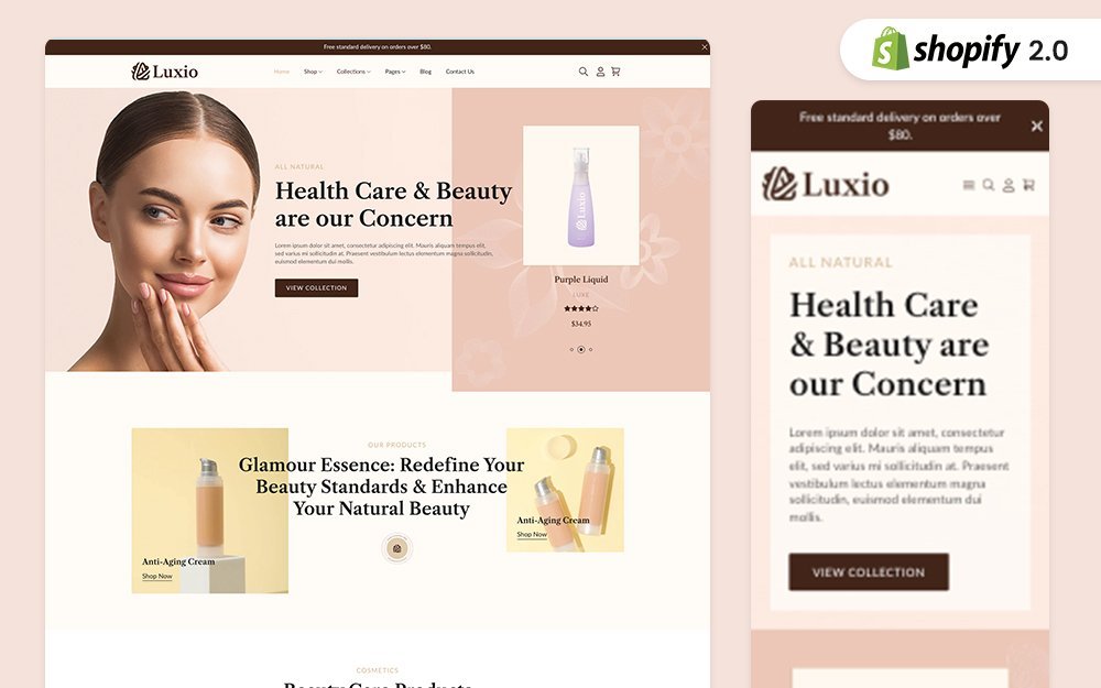 Luxio是一款专为美容和化妆品店设计的Shopify主题。