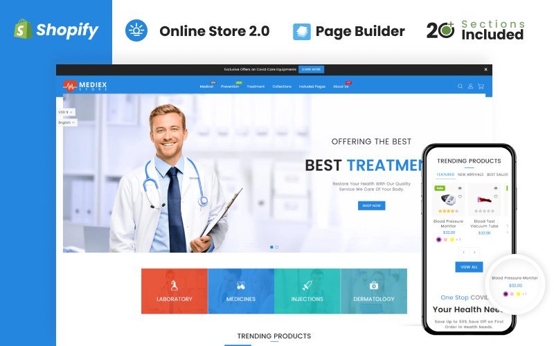 Mediex 健康和医药商店 Shopify 主题