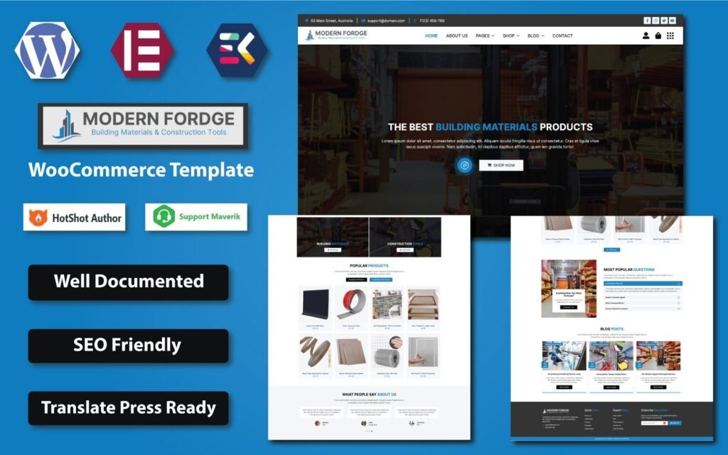 现代锻造 – 建筑材料和施工工具商店 WooCommerce 模板