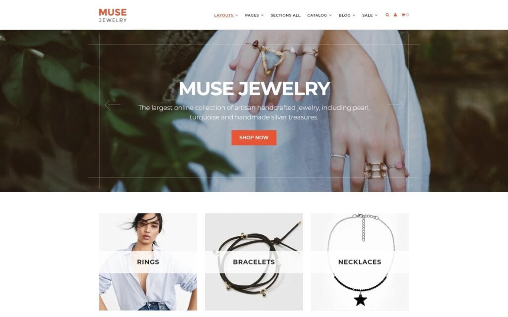Muse Jewellery Fashion Responsive Shopify Theme 是一款响应式的 Shopify 主题，专门设计用于珠宝和时尚产品的在线商店。
