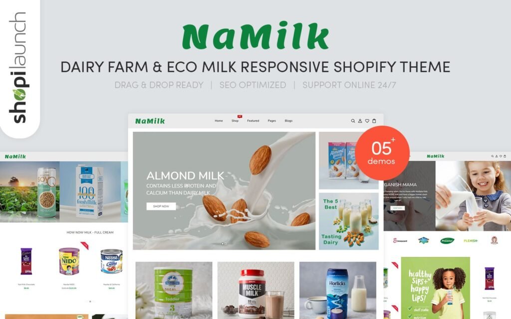 NaMilk – 乳制品农场和生态牛奶响应式Shopify主题