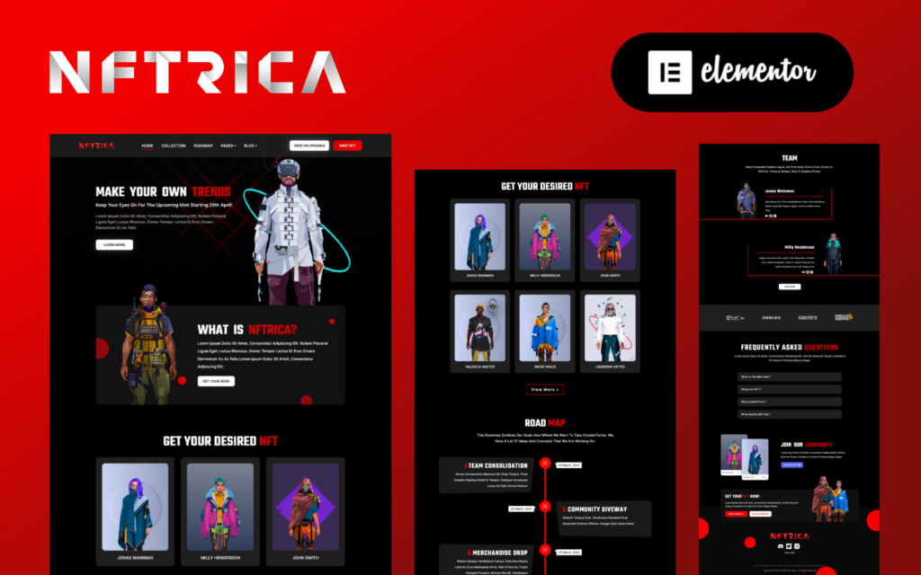 NFTRICA – NFT项目艺术家展示Elementor WordPress主题