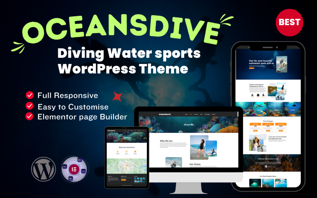 Oceansdive是一个适应性响应的WordPress主题，适用于潜水水上运动。