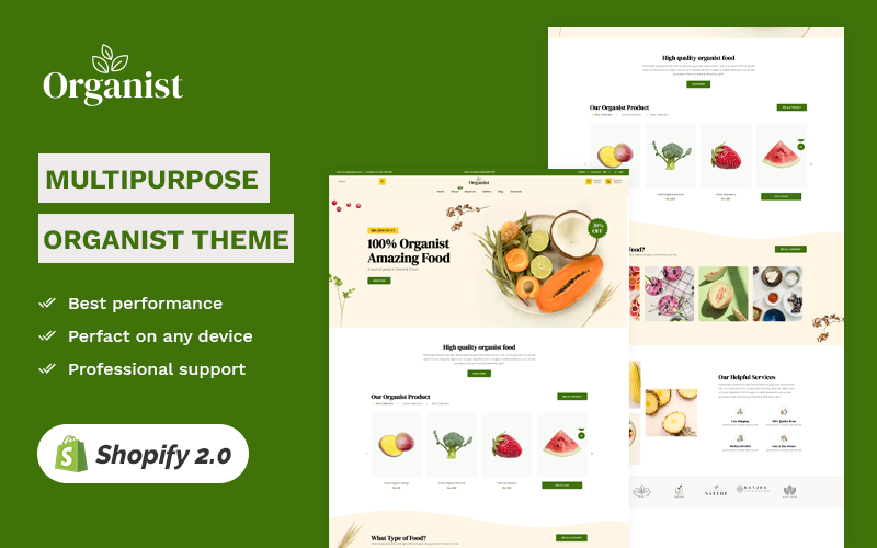 Organist – 有机水果和杂货店 高级 Shopify 2.0 多用途响应式主题