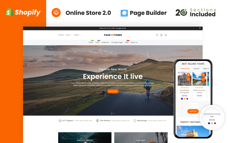 Palm Voyages Travel Store 是 Shopify 的一个主题。