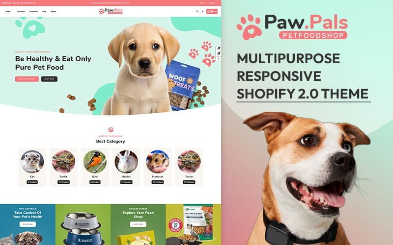 Pawpals – 宠物食品与宠物营养商店多用途Shopify 2.0响应主题