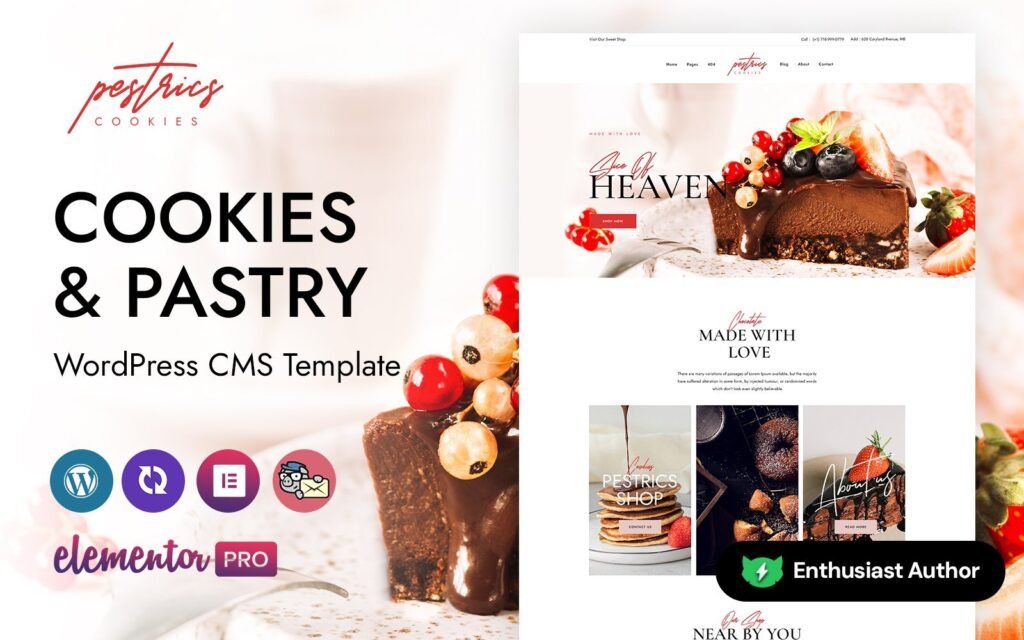 Pestrics – Cookies And Pastry Shop是一个WordPress Elementor主题，适用于饼干和糕点店。