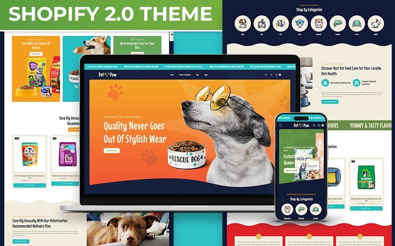 Petpaw – 宠物时尚商店和宠物食品多用途 Shopify 2.0 响应式主题
