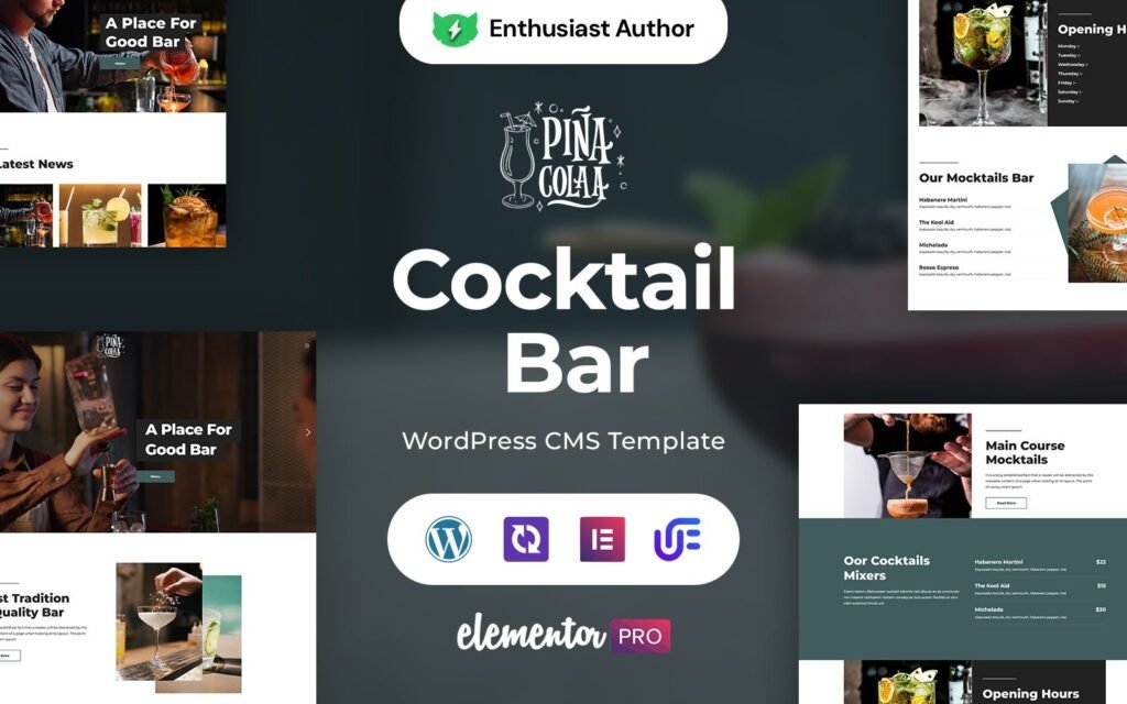 Pina Colada – 鸡尾酒酒吧WordPress Elementor主题