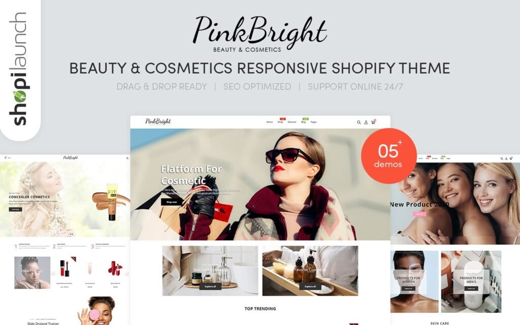 Pinkbright – Beauty and Cosmetics是一个响应式Shopify主题，专为美容和化妆品而设计。