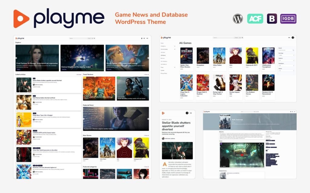 PLAYME是一个游戏新闻和数据库WordPress主题。