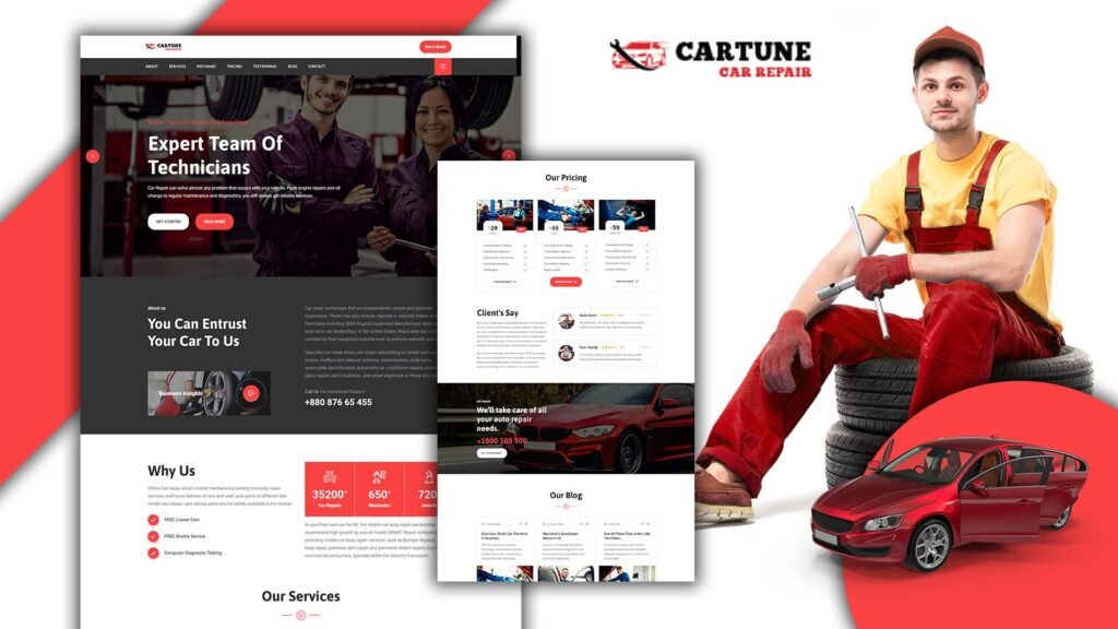 Powar-Cartune汽车修理服务登陆页WordPress主题