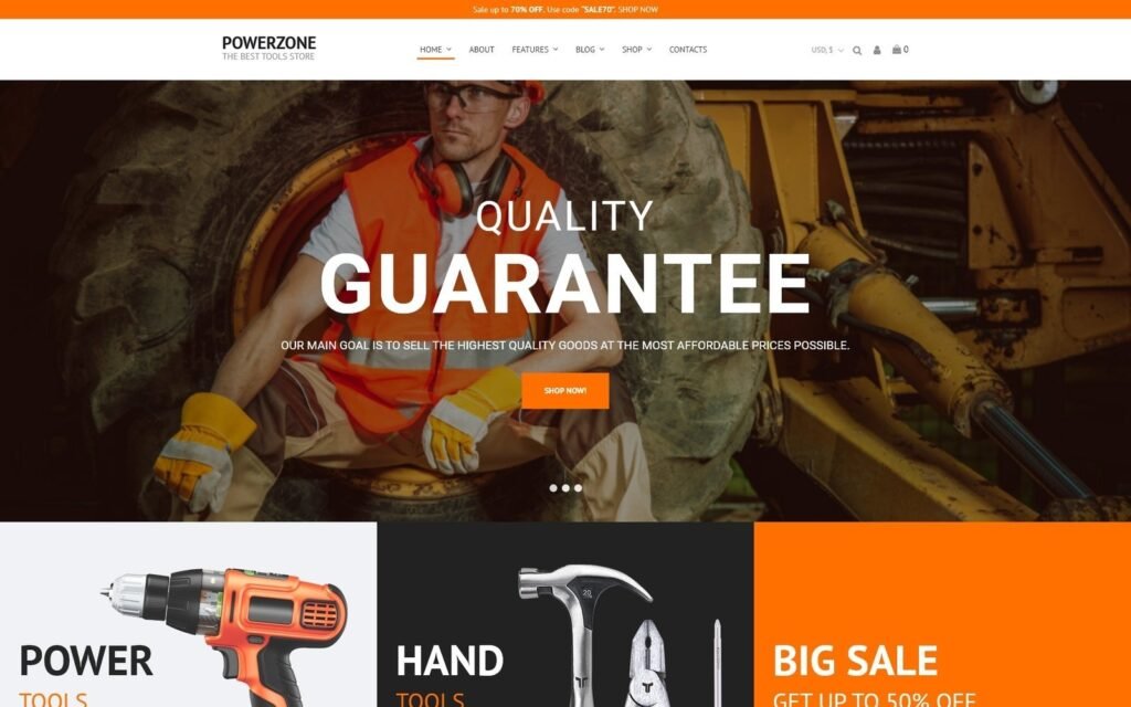 PowerZone – 工具商店 Elementor WooCommerce 主题