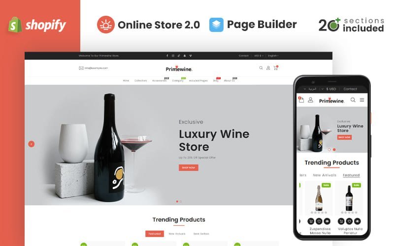 Prime Wine Store 是一个 Shopify 主题，专门设计用于展示葡萄酒商店的产品和服务。该主题具有专业的外观和布局，可帮助商家展示其葡萄酒产品，并提供良好的用户体验。 主题可能包括各种功能，如产品展示、购物车、付款选项等，以帮助葡萄酒商店提升其在线业务。