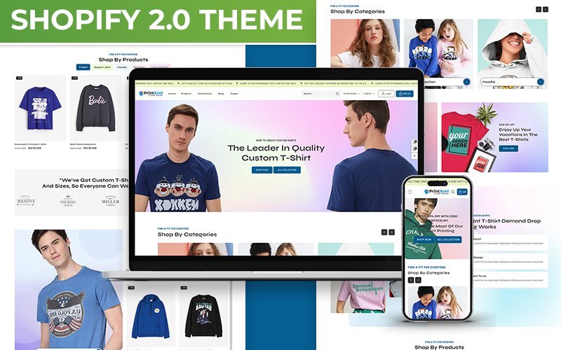Printxcel – T恤印刷店时尚多用途Shopify 2.0响应式主题