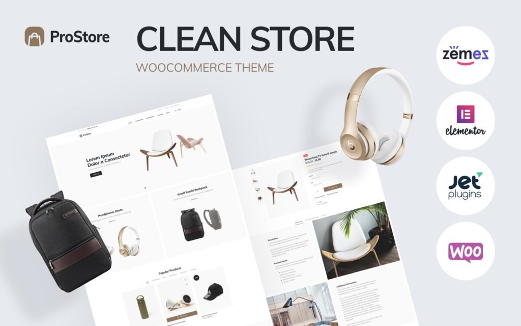 ProStore是一个专为WooCommerce设计的干净商店模板，配有Elementor页面构建工具。