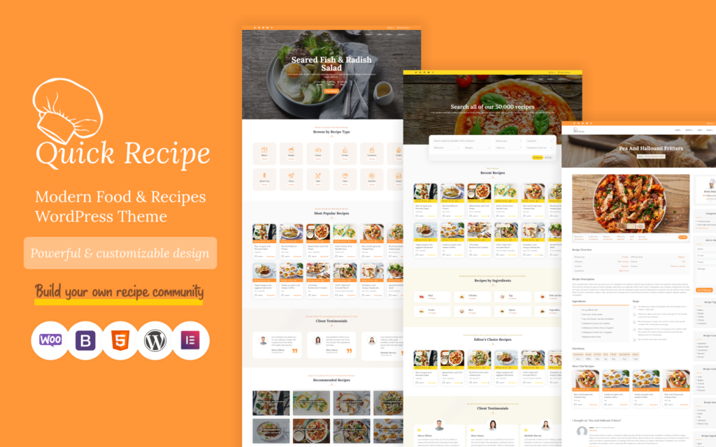 Quick Recipe – Food & Recipe WordPress Theme是一个专门为食品和食谱设计的WordPress主题。