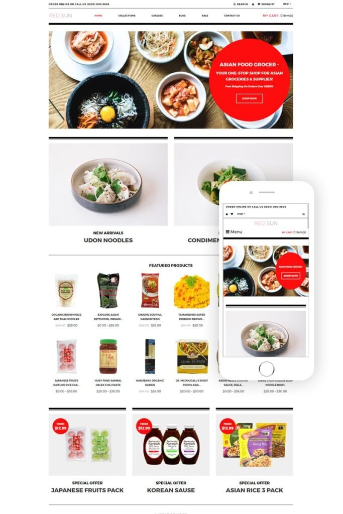 Red Sun – Grocery Store Clean Shopify主题