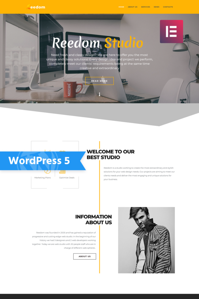Reedom – 网页设计工作室多用途极简WordPress Elementor主题