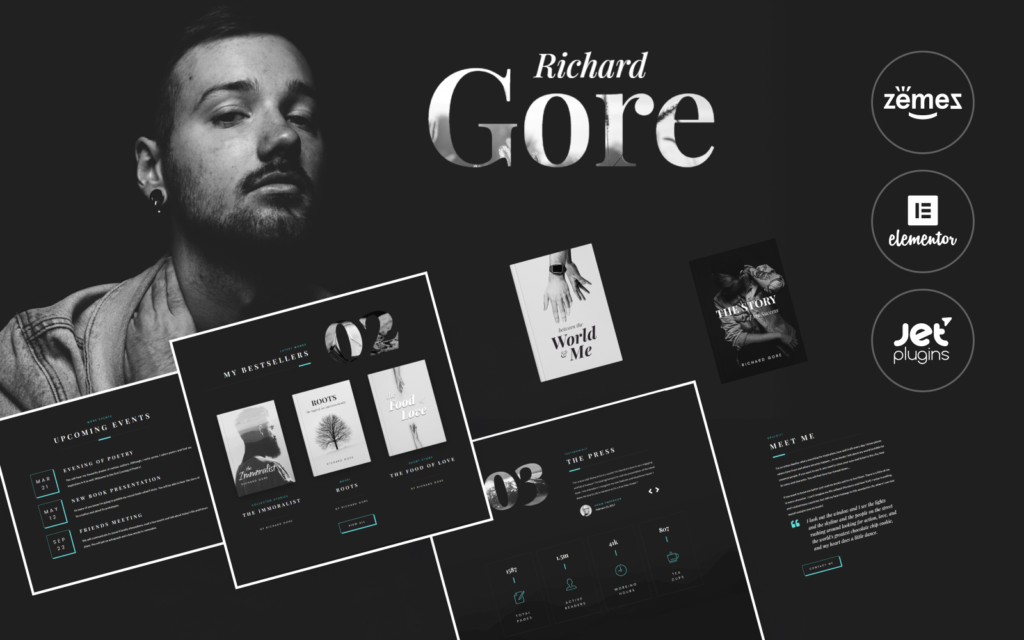 Richard Gore – 带有 Elementor Builder 的时尚作家作品集模板 WordPress 主题