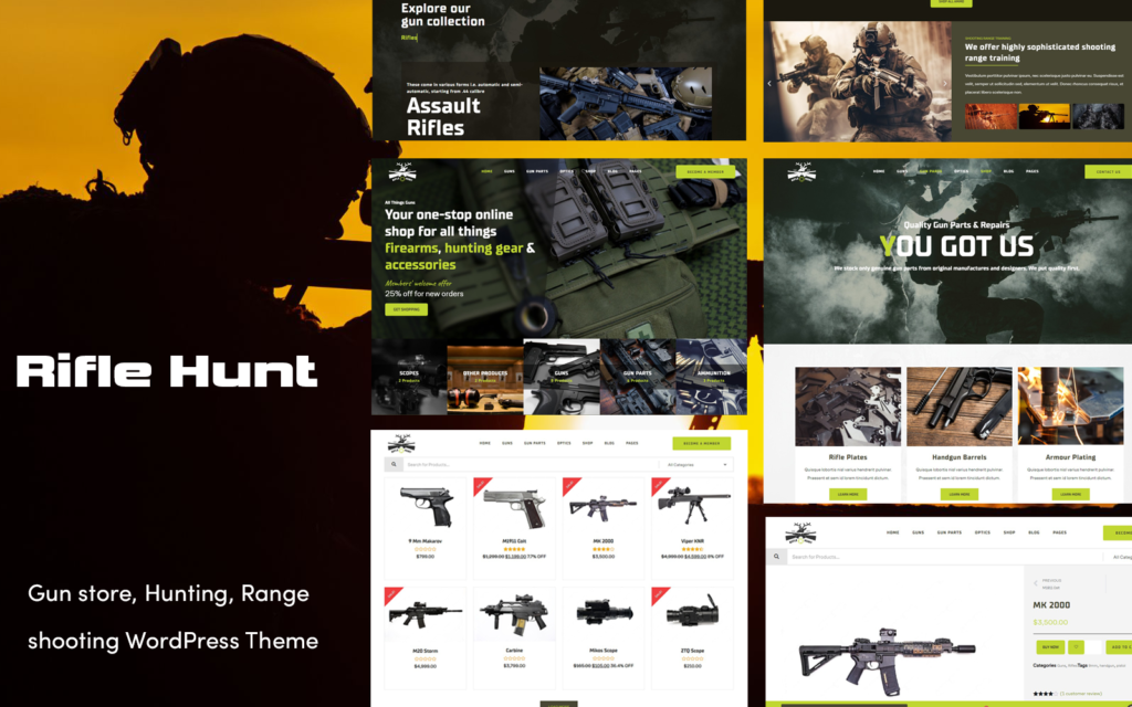 Rifle Hunt Gun Shop是一个Woocommerce WordPress主题。