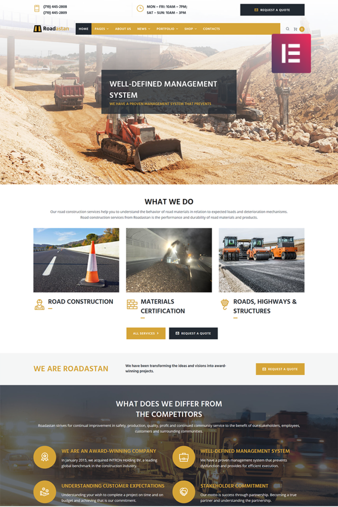 Roadastan – 公路建设WordPress Elementor主题