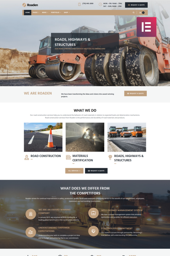 Roaden – 道路施工WordPress Elementor主题