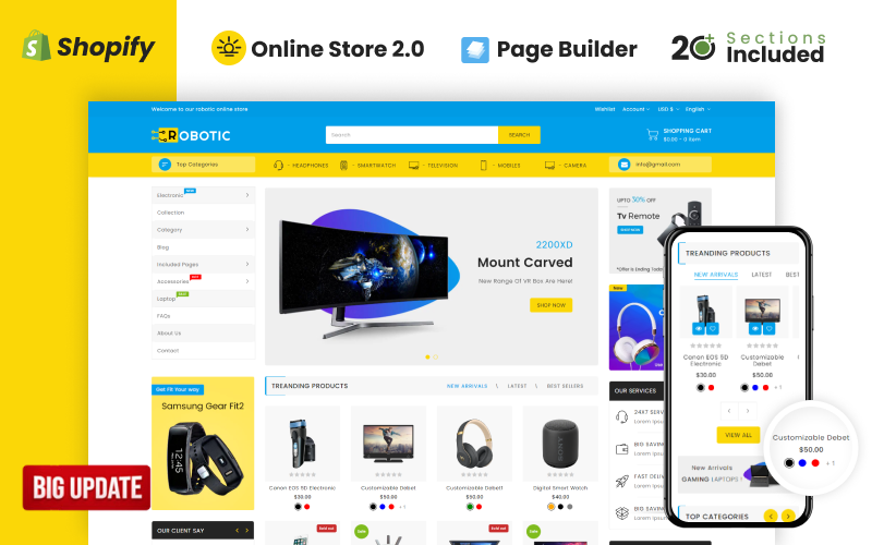 机器人电子产品商店 Shopify 主题