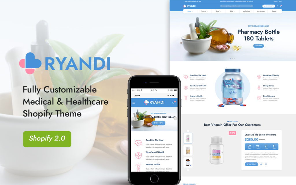 Ryandi – 医疗和药房 Shopify 2.0 主题