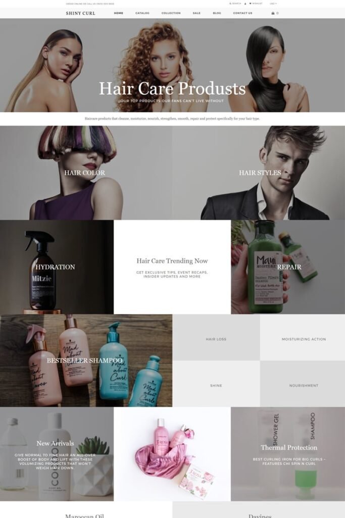 Shiny Curl – 线上头发护理商店电子商务现代Shopify主题