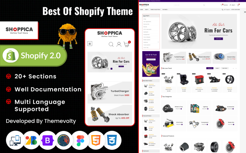 Shoppica Mega Spare–Parts Cars Shopify 2.0 优质响应式主题