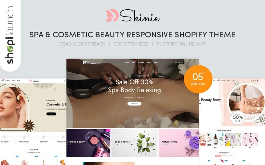 Skinie – Spa & Cosmetic Beauty 响应式 Shopify 主题