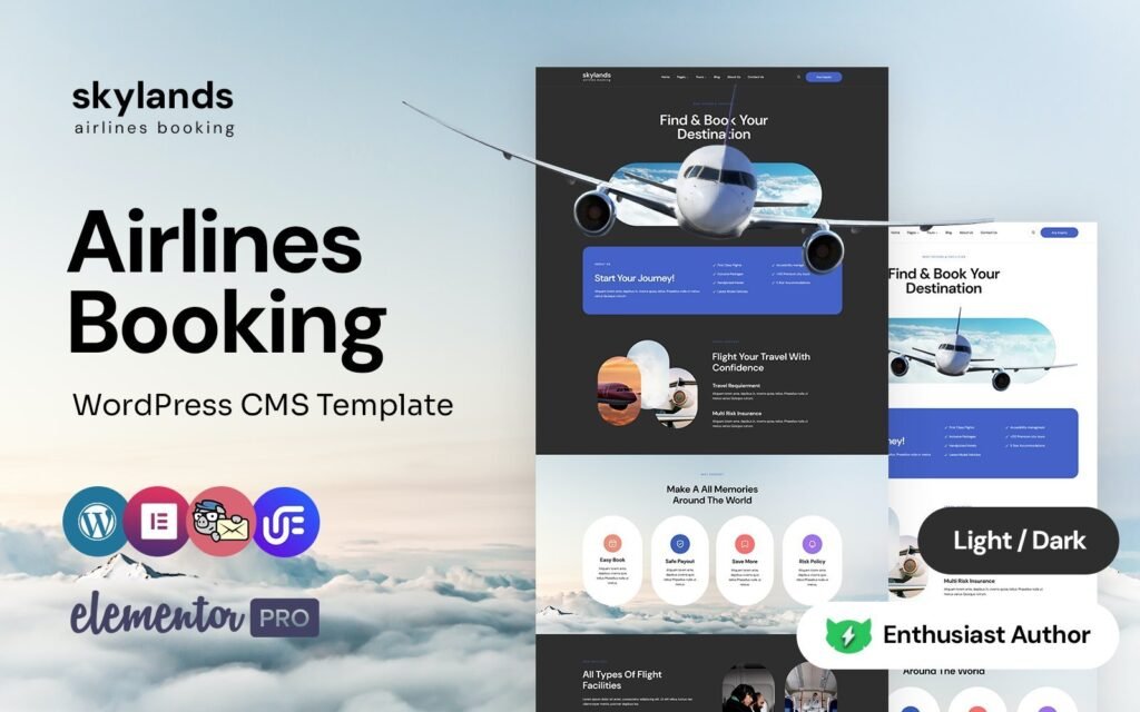 Skylands – 航空公司机票多用途 WordPress Elementor 主题