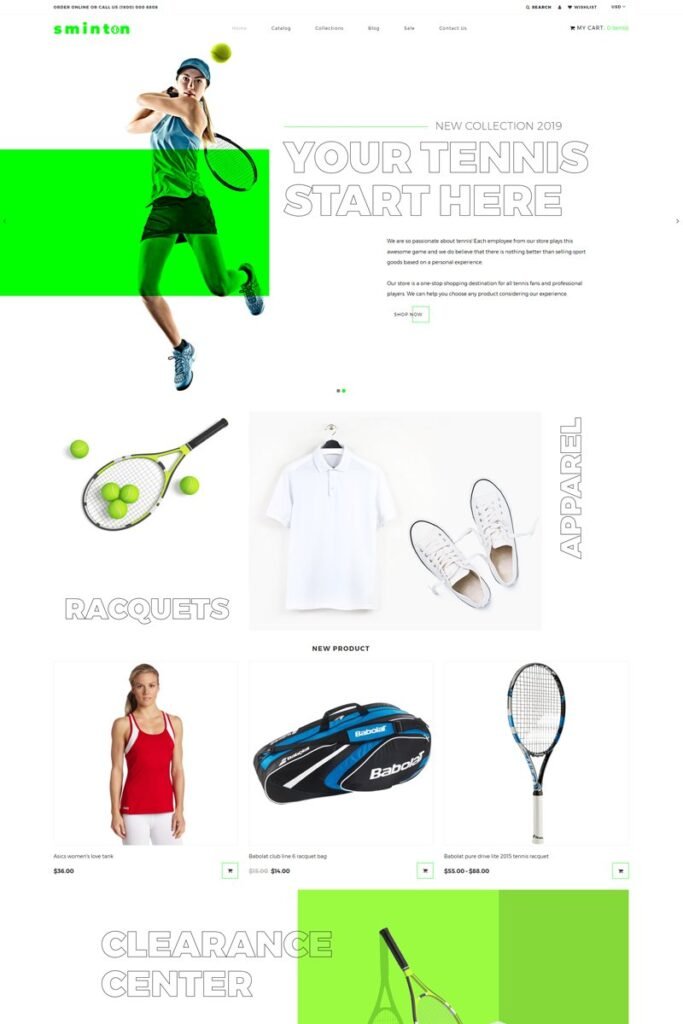 Sminton – 网球店清洁的Shopify主题