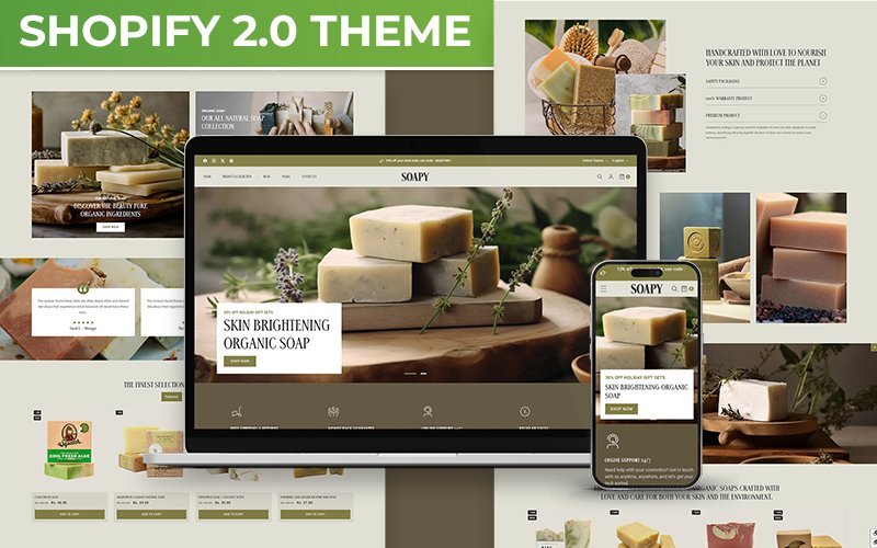Soapy – 手工制作的肥皂、大豆蜡烛店多用途Shopify 2.0响应式主题