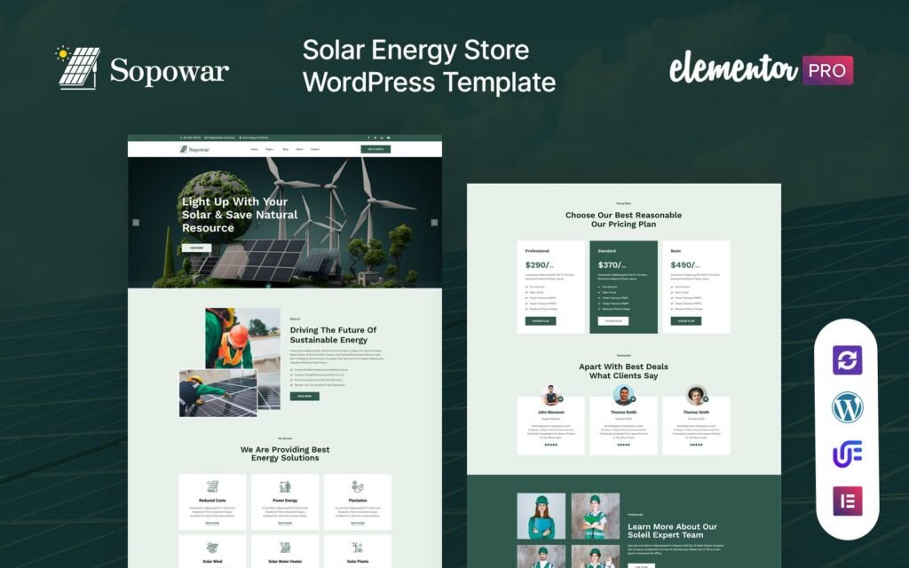 Sopowar – 太阳能电池板和可再生能源WordPress主题