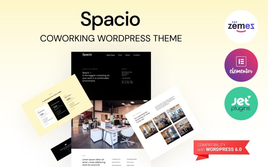 Spacio – 协作工作空间的 WordPress 主题，连接工作者