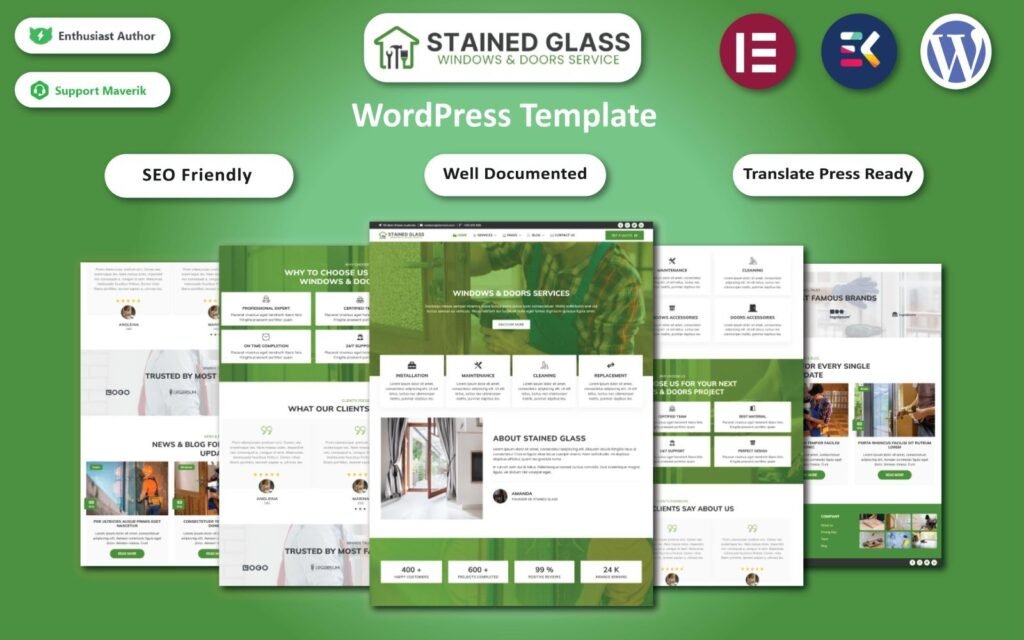 Stained Glass – 窗户和门服务的WordPress模板
