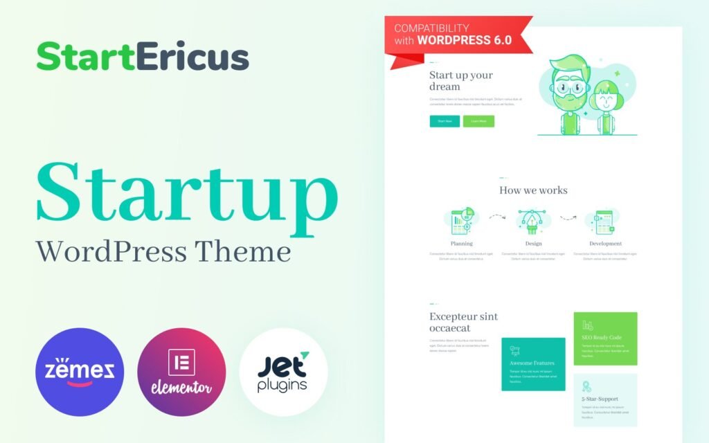 StartEricus – 清爽简约的创业页面WordPress主题