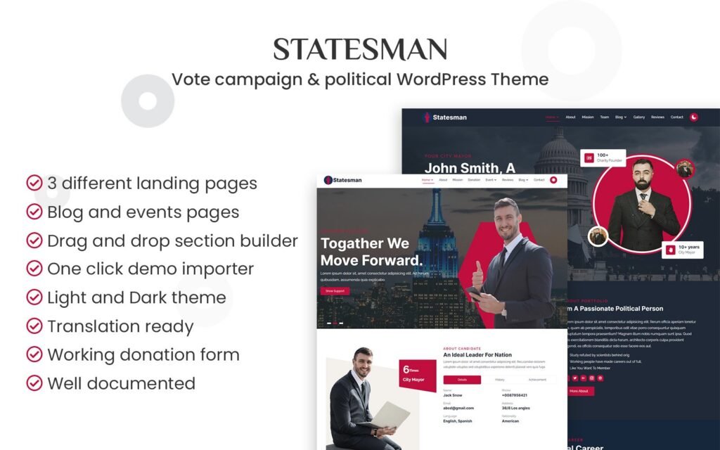 《Statesman – 投票活动、作品集和政治WordPress主题》