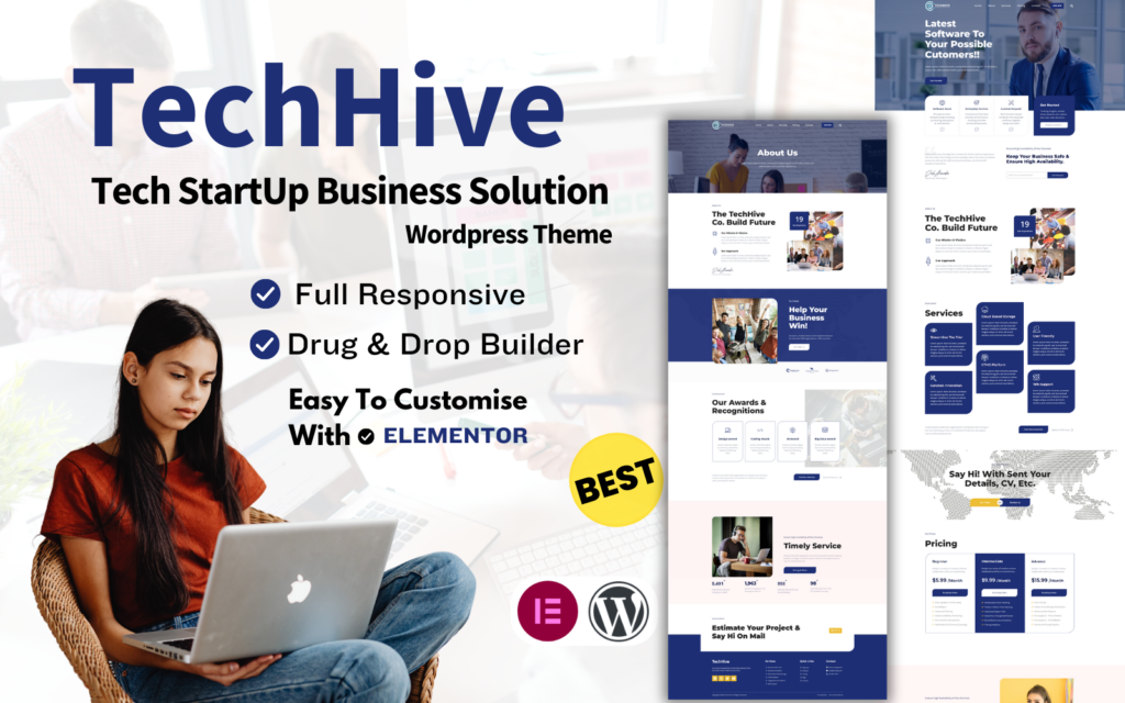 Techhive是一个面向科技初创公司的WordPress主题，提供软件解决方案。