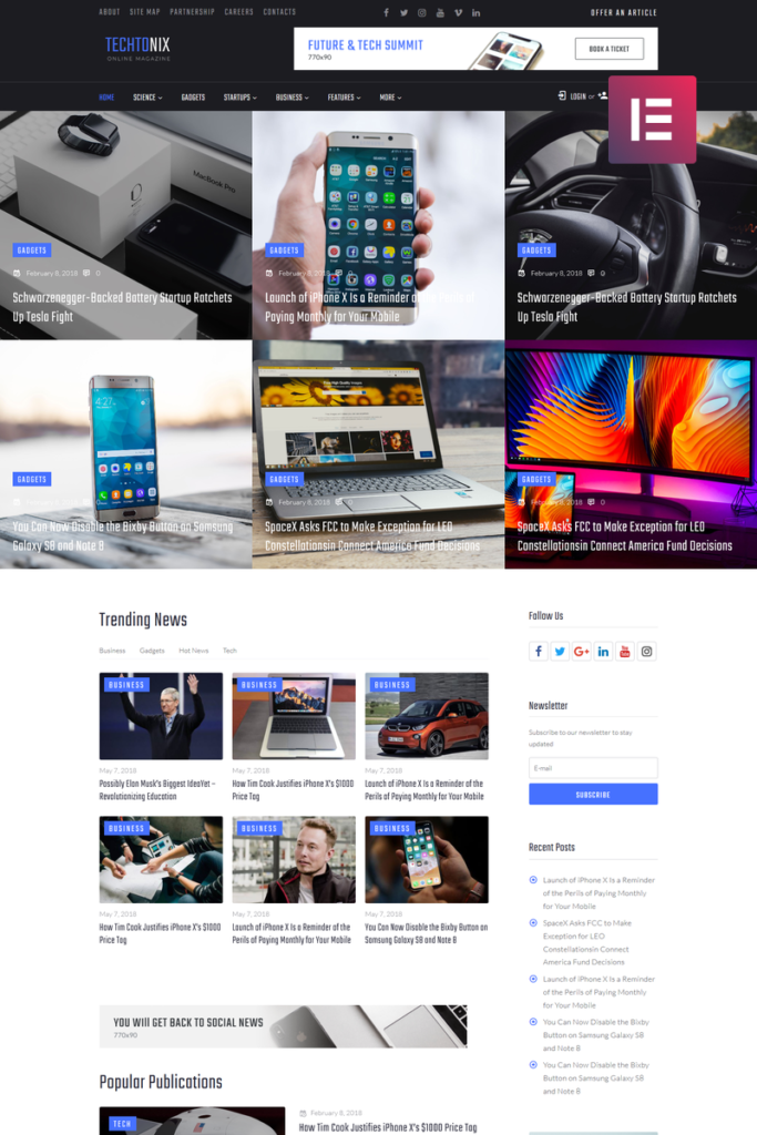 Techtonix – Tech Blog WordPress Elementor Theme是一个专门为技术博客设计的WordPress Elementor主题。