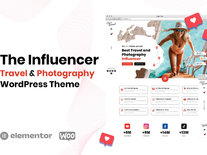“The Influencer” – 旅行和摄影的WordPress和WooCommerce Elementor主题